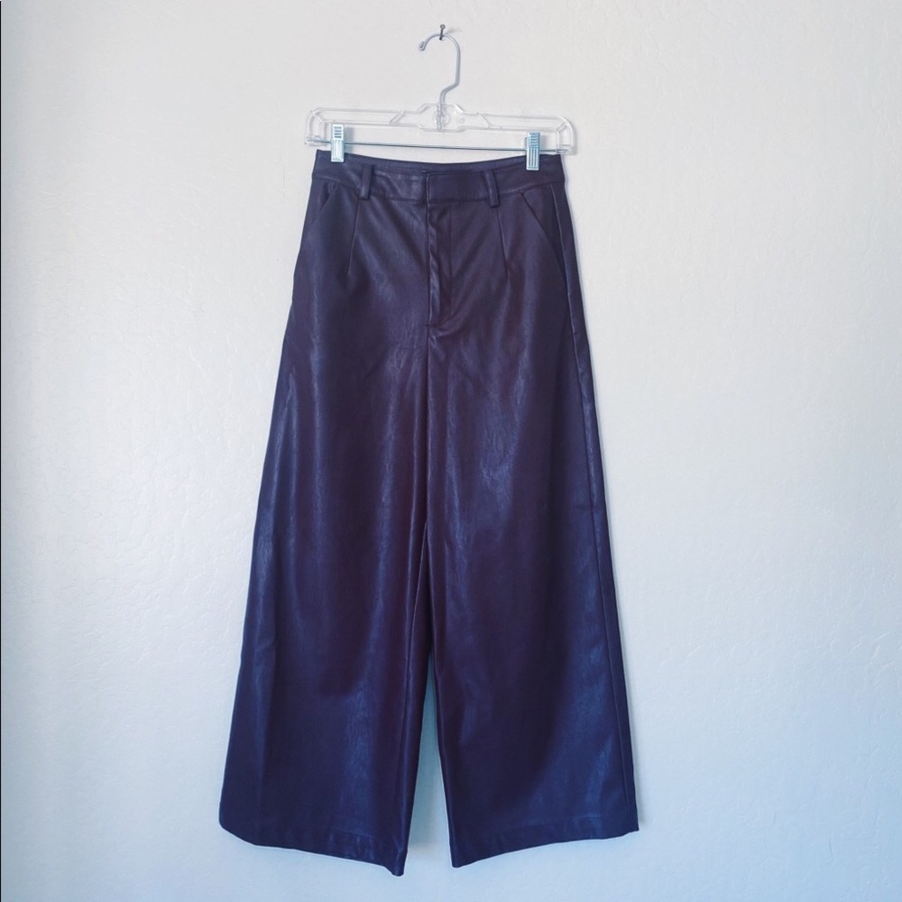 Forever 21 Burgundy Faux Leather Crop Wide Leg